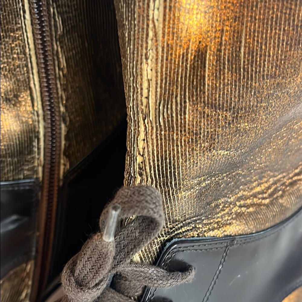 Dries Van Noten Brown and Gold Leather Boots - Picture 9 of 9